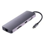 WS-11 8 in 1 da tipo C a HDMI + VGA + SD + TF + RJ45 + PD + 2 x convertitore adattatore HUB USB 3.0