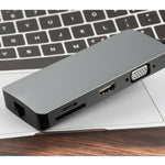 WS-11 8 in 1 da tipo C a HDMI + VGA + SD + TF + RJ45 + PD + 2 x convertitore adattatore HUB USB 3.0