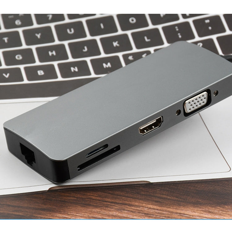 WS-11 8 in 1 da tipo C a HDMI + VGA + SD + TF + RJ45 + PD + 2 x convertitore adattatore HUB USB 3.0