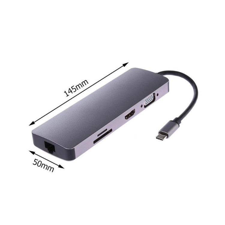 WS-11 8 in 1 da tipo C a HDMI + VGA + SD + TF + RJ45 + PD + 2 x convertitore adattatore HUB USB 3.0