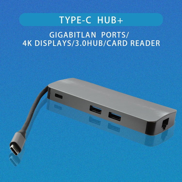 WS-11 8 in 1 da tipo C a HDMI + VGA + SD + TF + RJ45 + PD + 2 x convertitore adattatore HUB USB 3.0
