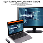 WS-11 8 in 1 da tipo C a HDMI + VGA + SD + TF + RJ45 + PD + 2 x convertitore adattatore HUB USB 3.0