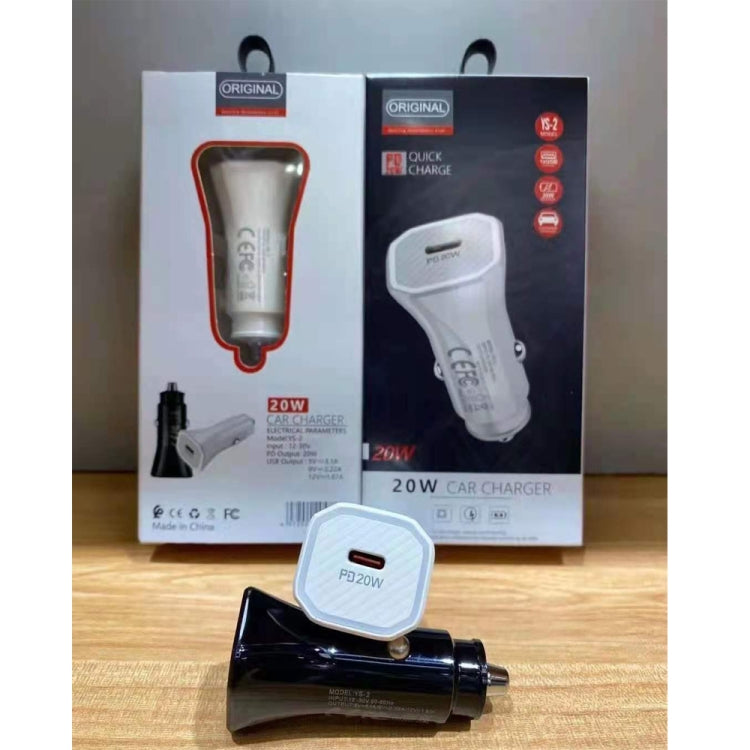 YS-2 PD 20W Caricabatterie rapido per auto con interfaccia USB-C / Type-C per iPhone Series / iPad Series