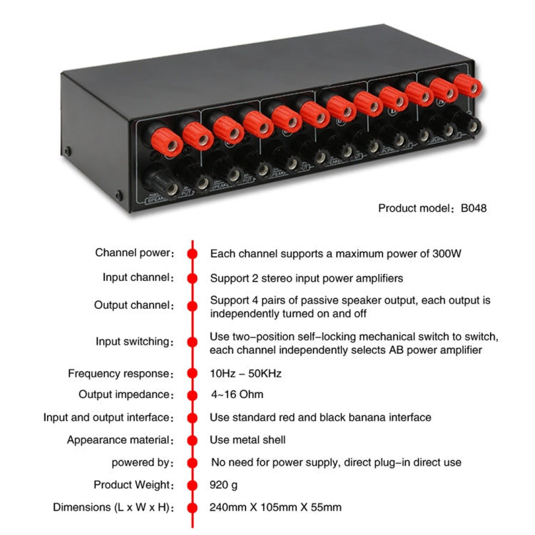 Comparatore splitter altoparlante amplificatore di potenza 2 in 4 uscite 300 W per canale senza perdita di qualità del suono, B048