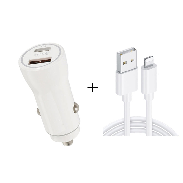 P21 PD 20W USB-C / Type-C + QC3.0 18W Caricabatteria da auto USB veloce con set di cavi dati da USB a 8 pin, USB to 8 Pin