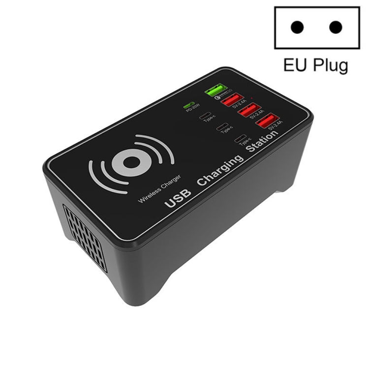 A7 Caricatore USB ad alta potenza da 100 W 4 x PD 20 W + Caricabatterie USB QC3.0 + Caricabatterie wireless Qi da 15 W Stazione di ricarica intelligente multiporta, EU Plug, US Plug, AU Plug, UK Plug