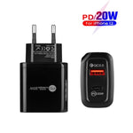 TE-PD01 Caricatore rapido PD 20W + QC3.0 USB a doppia porta con indicatore luminoso, spina europea, EU Plug