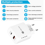 TE-PD01 Caricatore rapido PD 20W + QC3.0 USB a doppia porta con indicatore luminoso, spina europea, EU Plug