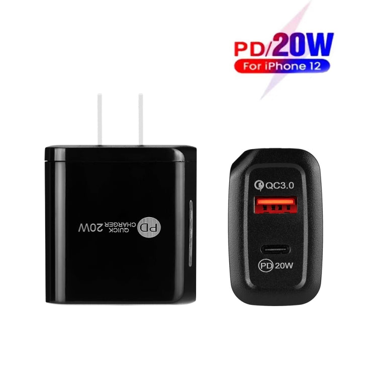 TE-PD01 Caricatore rapido PD 20W + QC3.0 USB a doppia porta con indicatore luminoso, spina USA, US Plug