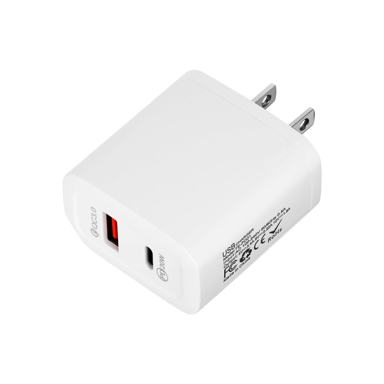 TE-PD01 Caricatore rapido PD 20W + QC3.0 USB a doppia porta con indicatore luminoso, spina USA, US Plug