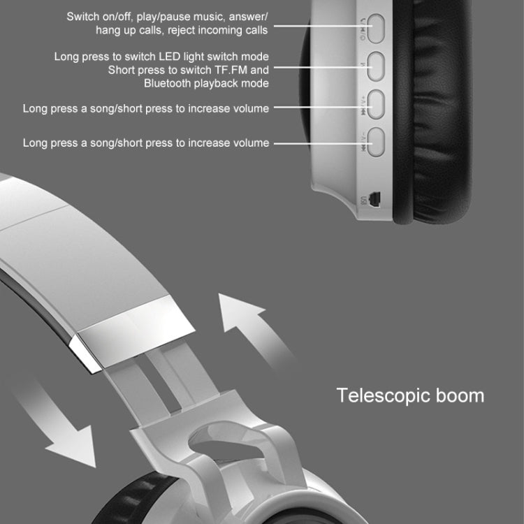 Cuffie Bluetooth 5.0 LED colorate Cuffie stereo HiFi wireless pieghevoli con microfono, supporto TF Card / 3,5 mm AUX