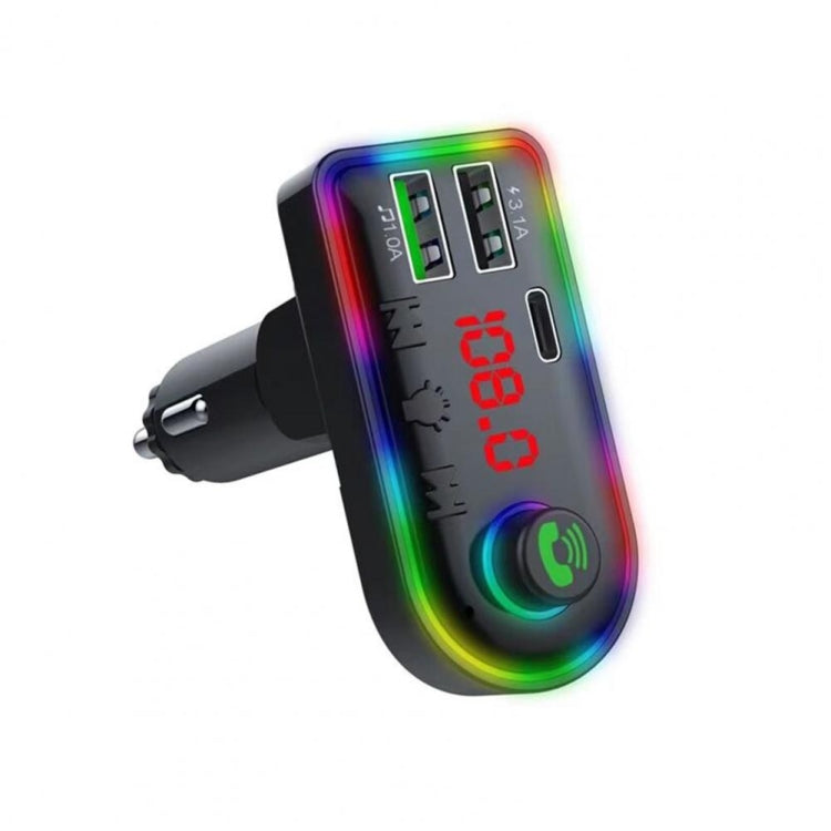 Trasmettitore FM per auto F8 Lettore MP3 per auto di tipo C a luce colorata, F8