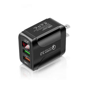 F002C QC3.0 Caricatore rapido USB + USB 2.0 con display digitale a LED per telefoni cellulari e tablet, spina americana, US Plug