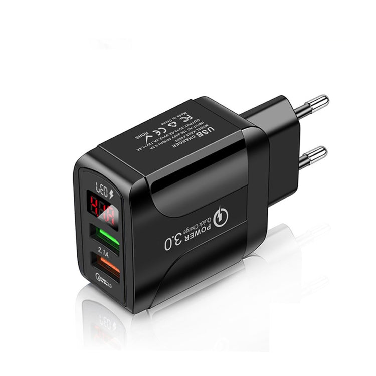 F002C QC3.0 Caricabatterie rapido USB + USB 2.0 con display digitale a LED per telefoni cellulari e tablet, spina europea, EU Plug
