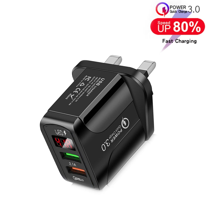 Caricabatterie rapido QC3.0 USB con display LED UK