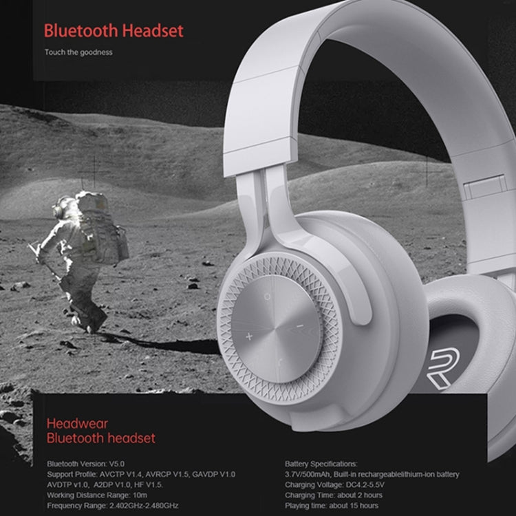 Fingertime P1 Wireless Bluetooth 5.0 Cuffie stereo in morbida pelle Cuffie pieghevoli Microfono incorporato per PC / Telefoni cellulari