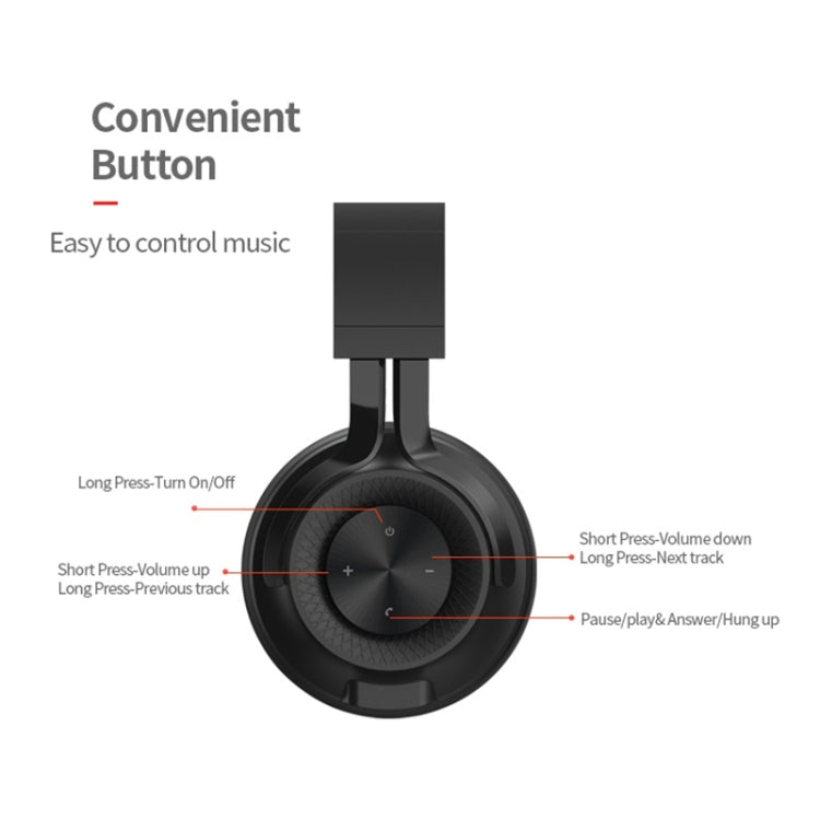 Fingertime P1 Wireless Bluetooth 5.0 Cuffie stereo in morbida pelle Cuffie pieghevoli Microfono incorporato per PC / Telefoni cellulari