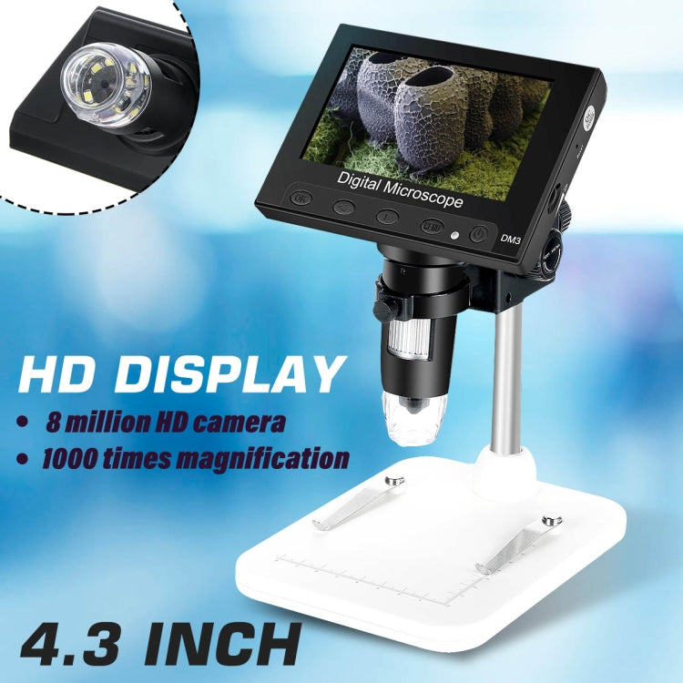 Endoscopio per microscopio digitale LCD DM4 da 4,3 pollici con registrazione e supporto, HD, 720P, zoom 1000X