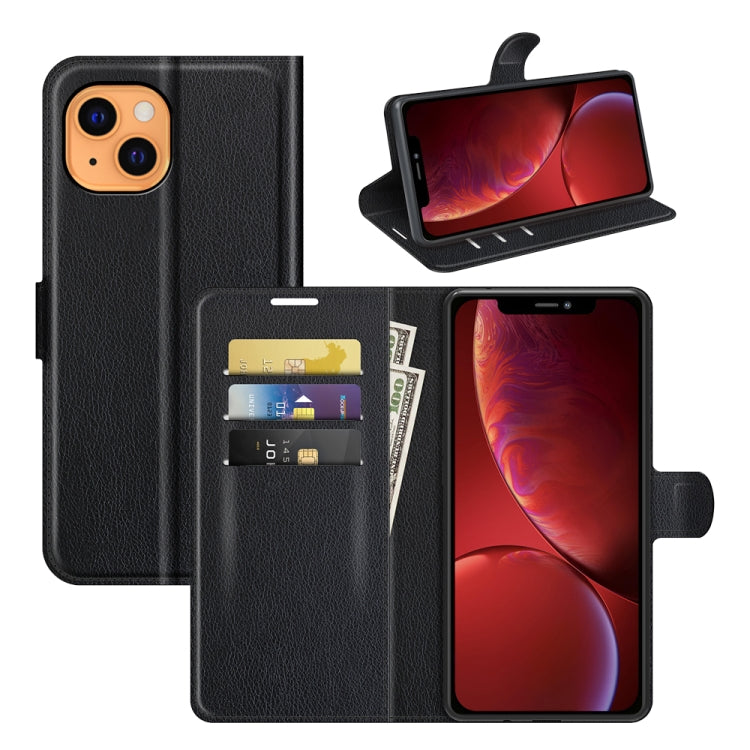 Custodia protettiva a vibrazione orizzontale per iPhone 13 mini Litchi Texture con supporto, slot per schede e portafoglio, For iPhone 13 mini