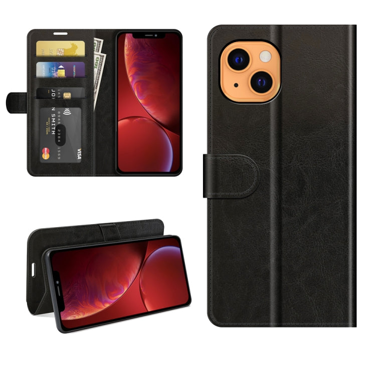 R64 Texture Custodia protettiva a vibrazione singola orizzontale con supporto e slot per schede e portafoglio e cornice per foto per iPhone 13