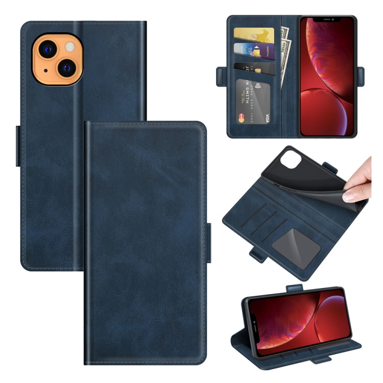 Custodia in pelle flip orizzontale con fibbia magnetica a doppio lato con supporto e slot per carte e portafoglio per iPhone 13 mini