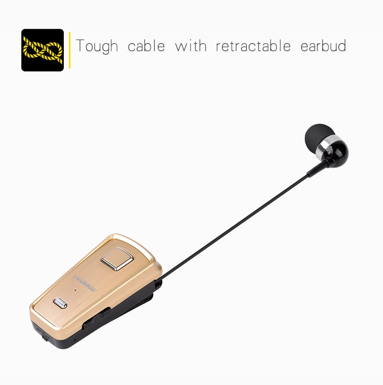F980 CSR4.1 Auricolare Bluetooth antifurto con promemoria di vibrazione del chiamante con cavo retrattile, Black, White, Silver, Gold