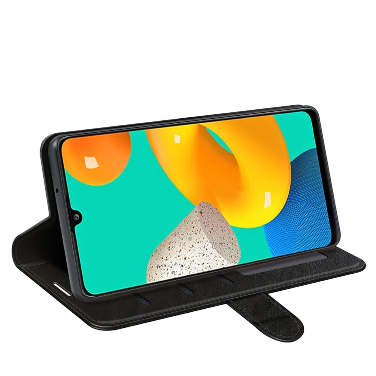 Per Samsung Galaxy M32 R64 Texture Custodia protettiva a vibrazione orizzontale singola con supporto e slot per schede e portafoglio e cornice per foto