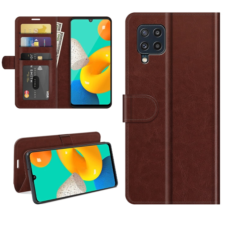 Per Samsung Galaxy M32 R64 Texture Custodia protettiva a vibrazione orizzontale singola con supporto e slot per schede e portafoglio e cornice per foto