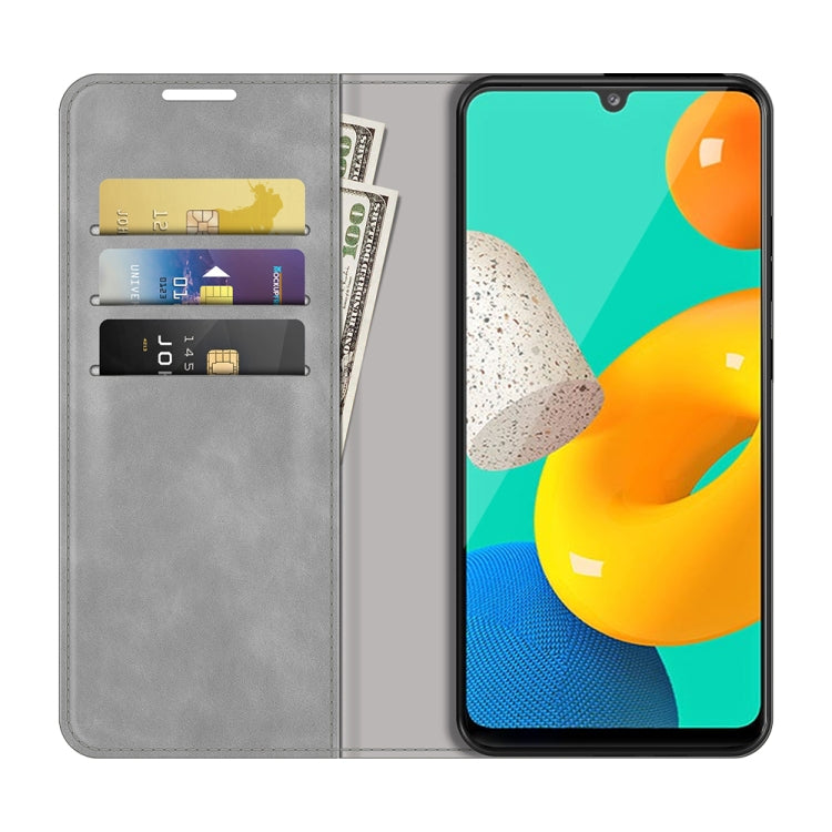 Per Samsung Galaxy M32 Custodia in pelle con ventosa magnetica per affari retro-pelle con supporto, slot per schede e portafoglio, For Galaxy M32