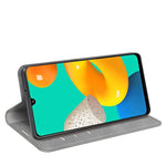 Per Samsung Galaxy M32 Custodia in pelle con ventosa magnetica per affari retro-pelle con supporto, slot per schede e portafoglio, For Galaxy M32