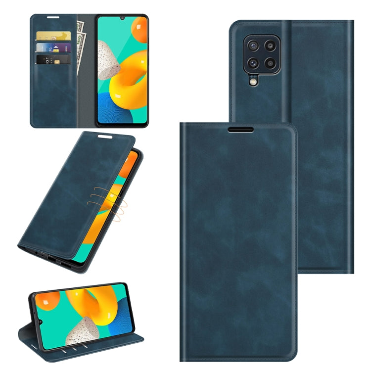 Per Samsung Galaxy M32 Custodia in pelle con ventosa magnetica per affari retro-pelle con supporto, slot per schede e portafoglio, For Galaxy M32