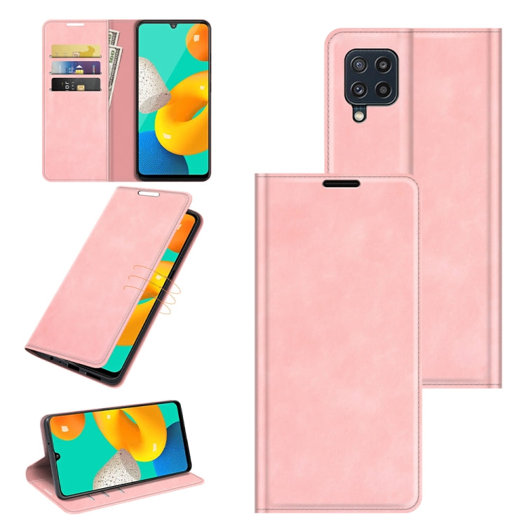 Per Samsung Galaxy M32 Custodia in pelle con ventosa magnetica per affari retro-pelle con supporto, slot per schede e portafoglio, For Galaxy M32