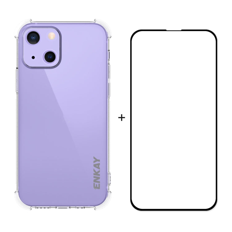 Hat-Prince ENKAY Custodia morbida antiurto in TPU trasparente Custodia protettiva anticaduta + Pellicola protettiva in vetro temperato a copertura totale, For iPhone 13 mini, For iPhone 13, For iPhone 13 Pro, For iPhone 13 Pro Max
