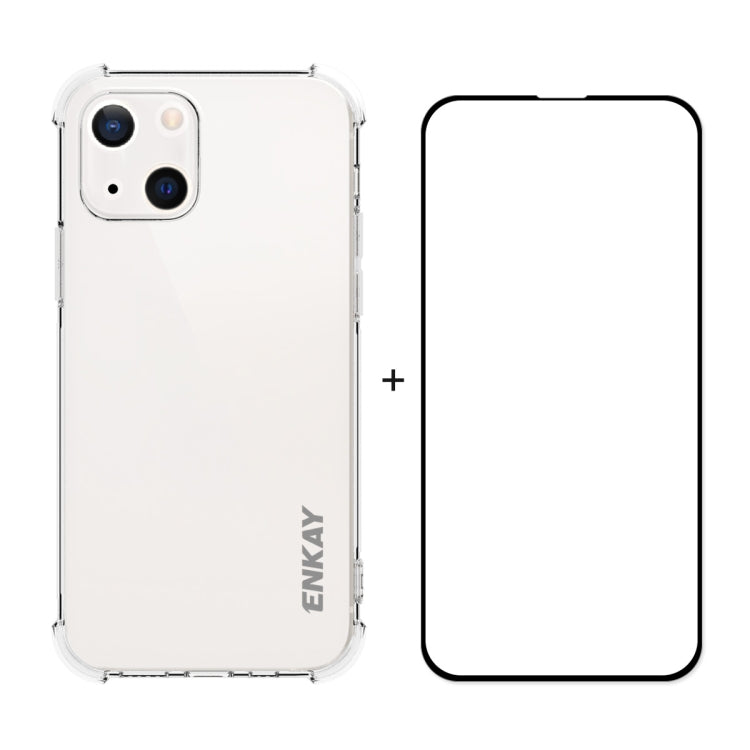 Hat-Prince ENKAY Custodia morbida antiurto in TPU trasparente Custodia protettiva anticaduta + Pellicola protettiva in vetro temperato a copertura totale, For iPhone 13 mini, For iPhone 13, For iPhone 13 Pro, For iPhone 13 Pro Max