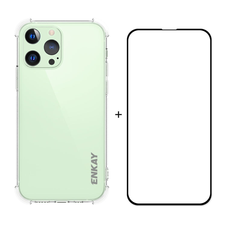 Hat-Prince ENKAY Custodia morbida antiurto in TPU trasparente Custodia protettiva anticaduta + Pellicola protettiva in vetro temperato a copertura totale, For iPhone 13 mini, For iPhone 13, For iPhone 13 Pro, For iPhone 13 Pro Max