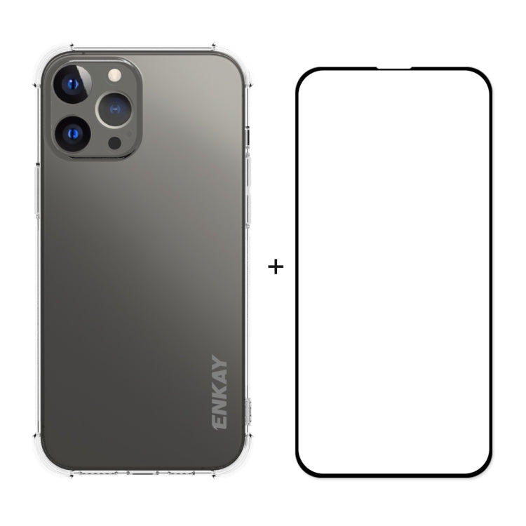 Hat-Prince ENKAY Custodia morbida antiurto in TPU trasparente Custodia protettiva anticaduta + Pellicola protettiva in vetro temperato a copertura totale, For iPhone 13 mini, For iPhone 13, For iPhone 13 Pro, For iPhone 13 Pro Max