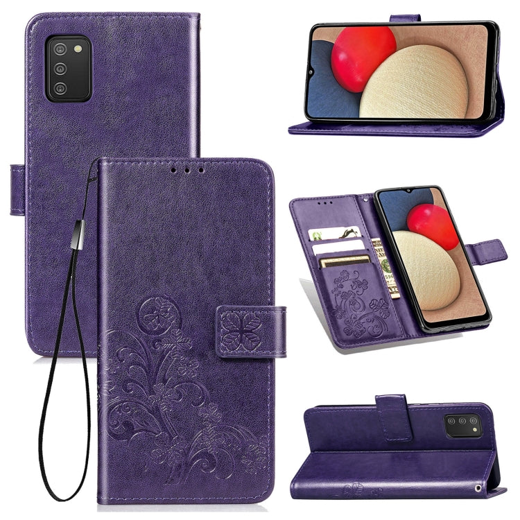 Custodia in pelle con protezione per telefono cellulare con fibbia in rilievo con chiusura a quattro foglie con cordino e slot per schede e portafoglio e funzione staffa, For Samsung Galaxy A03s 164mm, For Samsung Galaxy  A22 4G, For Samsung Galaxy A82...
