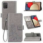 Custodia in pelle con protezione per telefono cellulare con fibbia in rilievo con chiusura a quattro foglie con cordino e slot per schede e portafoglio e funzione staffa, For Samsung Galaxy A03s 164mm, For Samsung Galaxy  A22 4G, For Samsung Galaxy A82...
