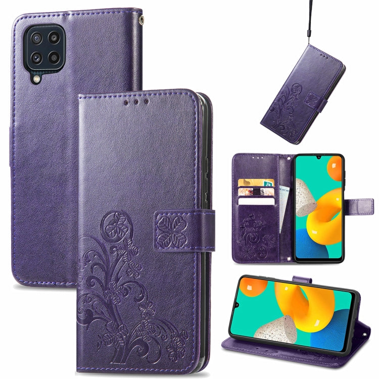 Custodia in pelle con protezione per telefono cellulare con fibbia in rilievo con chiusura a quattro foglie con cordino e slot per schede e portafoglio e funzione staffa, For Samsung Galaxy A03s 164mm, For Samsung Galaxy  A22 4G, For Samsung Galaxy A82...