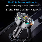 BT08D Trasmettitore FM Kit vivavoce per auto Lettore audio MP3 con QC3.0 + PD18W Caricatore rapido automatico 5A Modulatore FM, BT08D