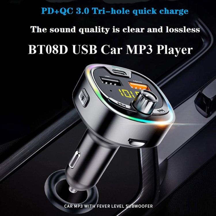 BT08D Trasmettitore FM Kit vivavoce per auto Lettore audio MP3 con QC3.0 + PD18W Caricatore rapido automatico 5A Modulatore FM, BT08D