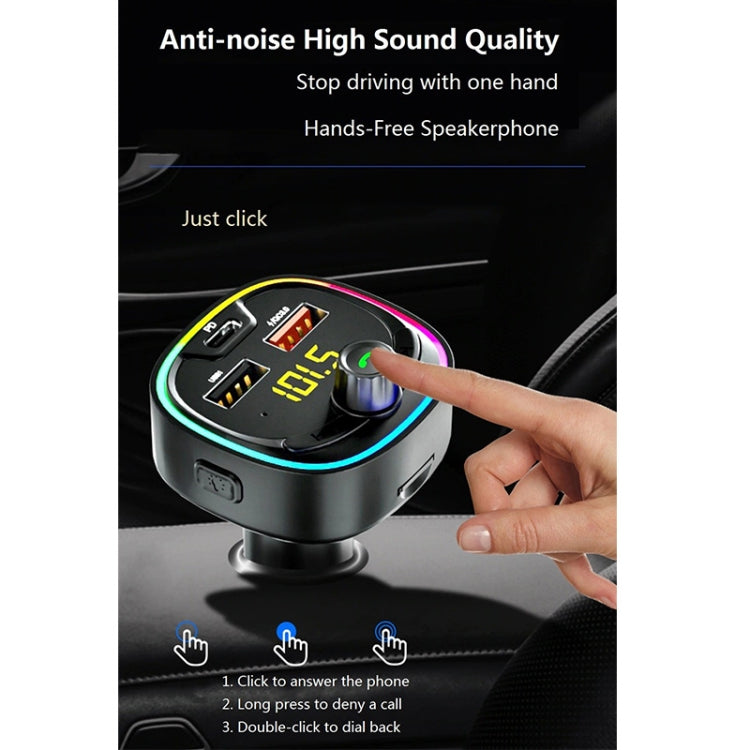 BT08D Trasmettitore FM Kit vivavoce per auto Lettore audio MP3 con QC3.0 + PD18W Caricatore rapido automatico 5A Modulatore FM, BT08D