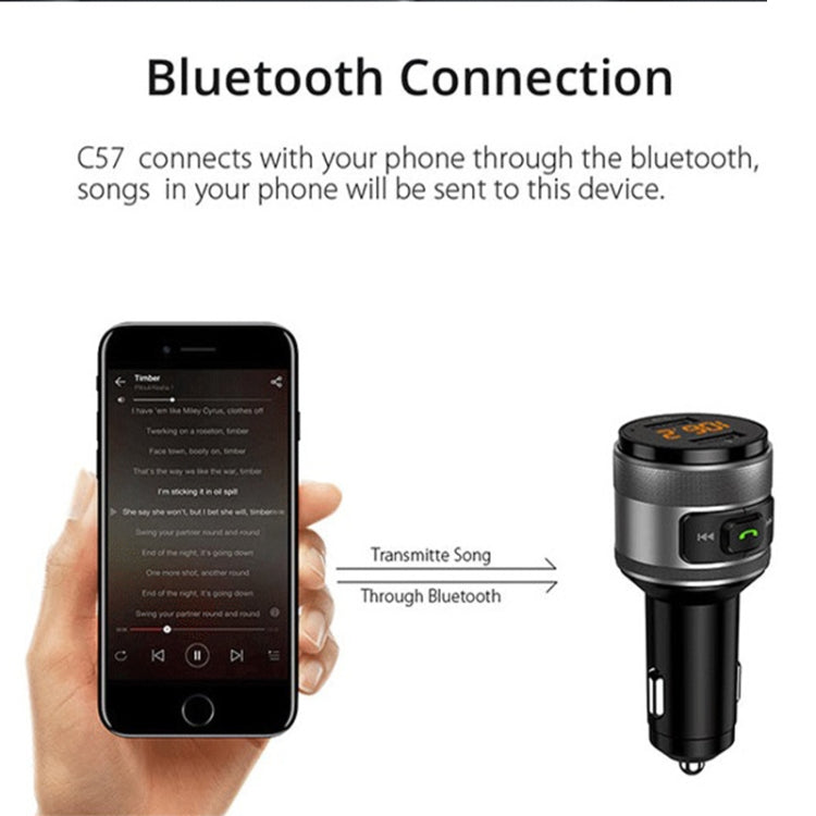 Trasmettitore FM wireless C57 QC3.0 Caricatore per auto veloce Bluetooth 5.0 Modulatore per auto vivavoce Lettore MP3 di memoria flash USB, C57