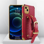 Custodia in pelle con motivo coccodrillo in TPU elettrolitico con cinturino da polso, For iPhone 13 Pro Max, For iPhone 13 Pro, For iPhone 13, For iPhone 13 mini