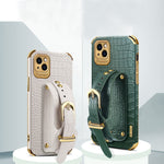 Custodia in pelle con motivo coccodrillo in TPU elettrolitico con cinturino da polso, For iPhone 13 Pro Max, For iPhone 13 Pro, For iPhone 13, For iPhone 13 mini
