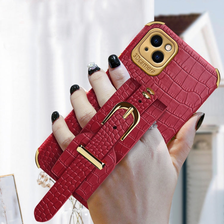 Custodia in pelle con motivo coccodrillo in TPU elettrolitico con cinturino da polso, For iPhone 13 Pro Max, For iPhone 13 Pro, For iPhone 13, For iPhone 13 mini