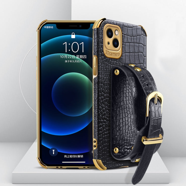 Custodia in pelle con motivo coccodrillo in TPU elettrolitico con cinturino da polso, For iPhone 13 Pro Max, For iPhone 13 Pro, For iPhone 13, For iPhone 13 mini