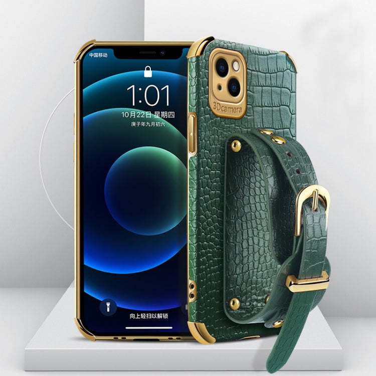 Custodia in pelle con motivo coccodrillo in TPU elettrolitico con cinturino da polso, For iPhone 13 Pro Max, For iPhone 13 Pro, For iPhone 13, For iPhone 13 mini