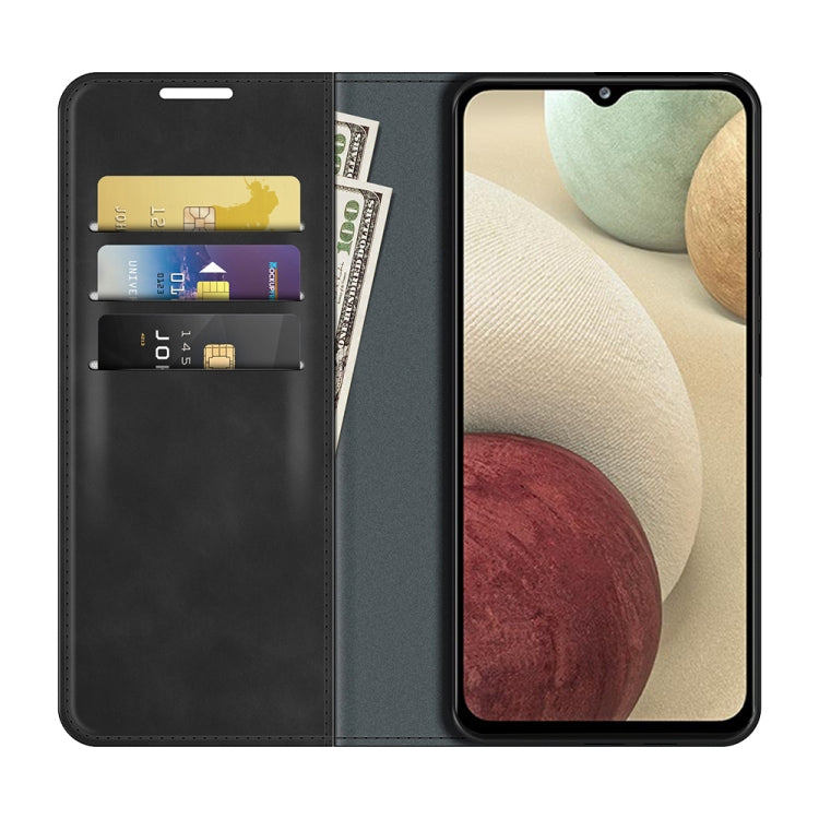Per Samsung Galaxy F12 / M12 Custodia in pelle con ventosa magnetica da lavoro retro-skin con supporto e slot per carte e portafoglio, For Galaxy F12 / M12