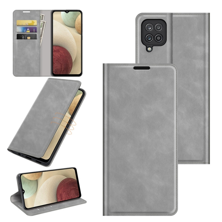 Per Samsung Galaxy F12 / M12 Custodia in pelle con ventosa magnetica da lavoro retro-skin con supporto e slot per carte e portafoglio, For Galaxy F12 / M12